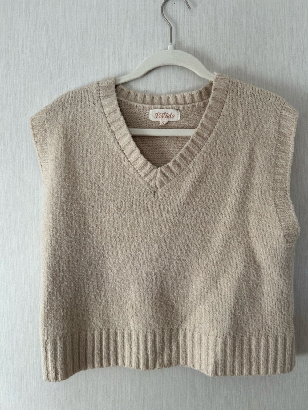 Listicle Beige V-Neck Knit Tank Sweater Vest